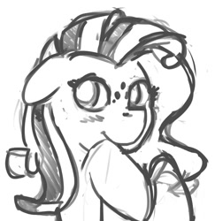 Size: 602x619 | Tagged: safe, artist:twiinpiines, oc, oc only, oc:milky way, earth pony, pony, female, floppy ears, monochrome, sketch, smiling, solo