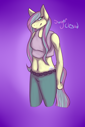 Size: 1024x1524 | Tagged: safe, artist:toxict3ddybear, oc, oc only, oc:sugar cloud, anthro, earth pony, anthro oc, belly button, midriff, solo