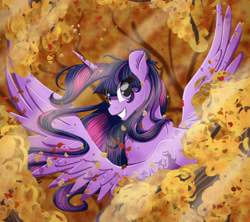 Size: 4000x3551 | Tagged: safe, artist:bratzoid, twilight sparkle, twilight sparkle (alicorn), alicorn, pony, autumn, grin, smiling, solo, spread wings