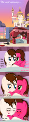 Size: 1210x5160 | Tagged: safe, artist:aarondrawsarts, oc, oc only, oc:brain teaser, oc:rose bloom, comic:anniversary in canterlot, absurd resolution, aftersex, bedroom, blushing, brainbloom, cuddling, morning, morning after, snuggling