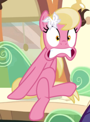 Size: 696x944 | Tagged: safe, edit, edited screencap, screencap, lily, lily valley, pony, the last roundup, crossed legs, desperation, need to pee, omorashi, potty dance, potty emergency, potty time, sitting, solo, trotting in place, weird face