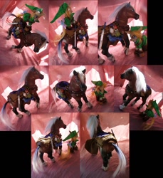 Size: 1024x1120 | Tagged: safe, artist:lightningsilver-mana, earth pony, horse, pony, breyer, crossover, custom, epona, female, horse-pony interaction, irl, link, mare, photo, ponies riding ponies, ponified, the legend of zelda, toy