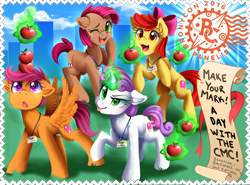 Size: 2700x2000 | Tagged: safe, artist:meotashie, apple bloom, babs seed, scootaloo, sweetie belle, 2016, bronycon, cutie mark crusaders