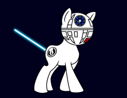 Size: 900x695 | Tagged: safe, artist:vitalspark, oc, oc only, oc:death star, pony, death star, lightsaber, may the fourth be with you, simple background, solo, star wars, weapon