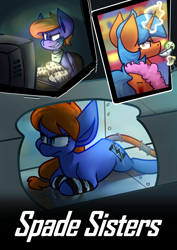 Size: 1024x1448 | Tagged: safe, artist:crownedspade, oc, oc only, oc:code break, oc:heart break, oc:jail break, earth pony, pegasus, pony, unicorn, comic:spade sisters, air vent, comic, computer, keyboard, magic, mittens