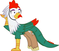 Size: 2657x2302 | Tagged: safe, artist:astroanimations, oc, oc only, oc:silver quill, classical hippogriff, cockatrice, hippogriff, a serpent's tale, clothes, costume, crossdressing, lipstick, male, simple background, solo, transparent background