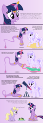 Size: 4096x11648 | Tagged: safe, artist:parclytaxel, part of a set, dinky hooves, twilight sparkle, twilight sparkle (alicorn), oc, oc:starstorm slumber, alicorn, genie pony, pegasus, pony, .svg available, absurd resolution, ain't never had friends like us, armband, ask, ask genie twilight, bottle, broccoli, colored wings, comic, eyes closed, female, filly, floating, flying, food, gem, genie, glowing eyes, gradient background, grin, happy, headband, horn ring, jewelry, leg brace, magic, mare, plate, prone, raised hoof, rules, sand, sitting, smiling, telescope, transformation, tumblr, vector, veil, wing jewelry, wish