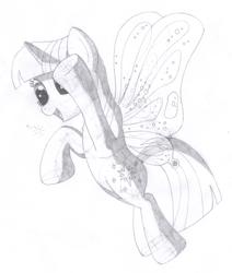 Size: 1380x1628 | Tagged: safe, artist:aafh, twilight sparkle, pony, unicorn, glimmer wings, monochrome, solo, traditional art