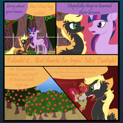 Size: 1000x1000 | Tagged: safe, artist:magicandmysterygal, derpibooru import, apple bloom, applejack, big macintosh, granny smith, twilight sparkle, earth pony, pony, unicorn, comic:long night wild night, comic, male