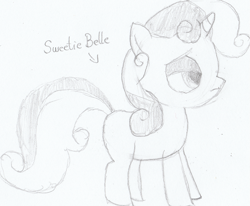 Size: 651x536 | Tagged: safe, artist:norijaeger, sweetie belle, grayscale, monochrome, pencil drawing, solo, traditional art