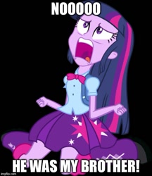 Size: 500x579 | Tagged: safe, twilight sparkle, equestria girls, black background, exploitable meme, halo: halos in space, implied shining armor, kneeling, meme, open mouth, screaming, simple background, solo, twiscream