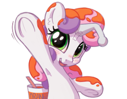 Size: 1200x933 | Tagged: safe, artist:bobdude0, sweetie belle, pony, unicorn, armpits, blushing, cute, diasweetes, fake horn, female, filly, hnnng, looking at you, open mouth, paint in hair, paint on fur, painting, reddit, smiling, snoo, solo, underhoof, waving