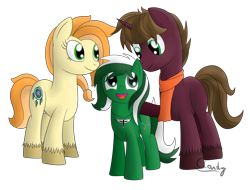 Size: 2500x1900 | Tagged: safe, artist:cloudy95, oc, oc only, oc:acti, oc:aphelion, oc:haven, earth pony, pony, unicorn, clothes, father and child, father and daughter, female, male, mare, mother and child, mother and daughter, parent and child, scarf, simple background, stallion, transparent background