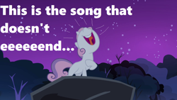 Size: 1280x720 | Tagged: safe, edit, edited screencap, screencap, sweetie belle, pony, season 3, sleepless in ponyville, lamb chop's play along, nose in the air, singing, solo, song, song in the comments, volumetric mouth