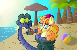 Size: 1099x710 | Tagged: safe, artist:snakeythingy, tropical dream, pony, bendy straw, blushing, coconut, coils, drinking straw, food, happy, kaa, kaa eyes, mind control, peril, smiling, swirly eyes, tropical