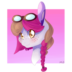 Size: 1000x1000 | Tagged: safe, artist:cinnamonsparx, oc, oc only, oc:hard candy, earth pony, pony, braid, bust, female, goggles, mare, portrait, solo