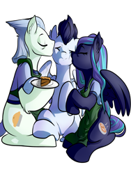 Size: 3000x4000 | Tagged: safe, artist:heyerika, soarin', oc, pegasus, pony, cute, eyes closed, family, female, food, kissing, male, mare, pie, plate, simple background, sitting, smiling, stallion, transparent background