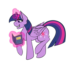 Size: 2000x2000 | Tagged: safe, artist:fantasystaples, twilight sparkle, twilight sparkle (alicorn), alicorn, pony, book, chest fluff, female, grin, levitation, magic, mare, raised hoof, simple background, smiling, solo, telekinesis, transparent background, wing fluff