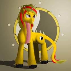 Size: 1024x1024 | Tagged: safe, artist:casparraillen, oc, oc only, oc:xu lin, dragon, hybrid, chinese, cutie mark, female, hooves, horn, horns, scales, shadow, solo, stars, xu lin, yellow, yin-yang