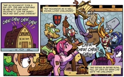 Size: 1334x839 | Tagged: safe, artist:brendahickey, idw, cocoa axe, rockhoof, pony, legends of magic, spoiler:comic, spoiler:comiclom2, beard, braid, chug chug chug chug, crossover, eating, facial hair, female, fire emblem, food, gluttony, lucina, male, mare, mighty helm, mug, oats, official comic, ponified, speech bubble, stallion, this will end in weight gain