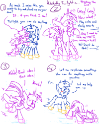 Size: 1280x1611 | Tagged: safe, artist:adorkabletwilightandfriends, twilight sparkle, twilight sparkle (alicorn), oc, oc:greg, alicorn, pony, comic:adorkable twilight and friends, adorkable twilight, blank flank, blushing, canon x oc, comic, cute, date, dialogue, eyes on the prize, face down ass up, falling, floppy ears, frown, grin, ice, ice skating, lineart, majestic as fuck, messy mane, open mouth, plot, shipping, shivering, simple background, slice of life, smiling, snow, spread wings, sweat, sweatdrop, unamused, wavy mouth, wide eyes