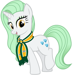 Size: 2900x3000 | Tagged: safe, artist:cheezedoodle96, charity sweetmint, pony, my little pony chapter books, rarity and the curious case of charity, .svg available, american football, artist interpretation, clothes, female, green bay packers, looking at you, mare, nfl, nfl playoffs, raised hoof, scarf, simple background, smiling, solo, sports, svg, transparent background, vector