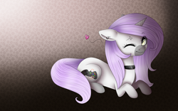 Size: 1778x1112 | Tagged: safe, artist:bonniebatman, oc, oc only, oc:merris flick, pony, unicorn, female, heart, mare, one eye closed, prone, solo, wink