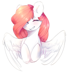 Size: 1600x1642 | Tagged: safe, artist:flinrich, oc, oc only, oc:papuru rantan, pegasus, pony, bust, eyes closed, female, mare, portrait, prone, simple background, smiling, solo, spread wings, transparent background, wings