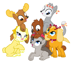 Size: 1432x1210 | Tagged: safe, artist:skidis, pony, bingo beaver, crossover, dotty dog, montgomery moose, portia porcupine, style emulation, the get along gang, woolma lamb, zipper cat