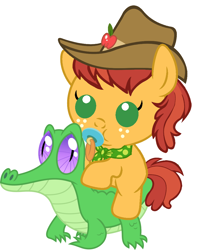 Size: 886x1067 | Tagged: safe, artist:red4567, gummy, half baked apple, pony, apple family member, baby, baby pony, cute, pacifier, ponies riding gators, riding