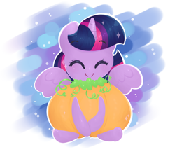 Size: 1024x887 | Tagged: safe, artist:theluckyangel, twilight sparkle, twilight sparkle (alicorn), alicorn, pony, chibi, clothes, costume, cute, pumpkin, smiling, solo, twiabetes