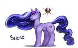 Size: 1354x833 | Tagged: safe, artist:waningdaylight, oc, oc only, oc:selene, magical lesbian spawn, offspring, parent:princess luna, parent:twilight sparkle, parents:twiluna, reference sheet, solo