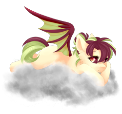 Size: 1600x1500 | Tagged: safe, artist:dusty-onyx, oc, oc only, oc:apple seedling, bat pony, pony, cloud, simple background, solo, transparent background