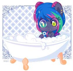 Size: 600x586 | Tagged: safe, artist:exceru-karina, oc, oc only, oc:madeline, bat pony, pony, bath, solo