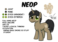 Size: 3000x2188 | Tagged: safe, artist:moemneop, oc, oc only, oc:neop, pony, unicorn, cutie mark, reference sheet, solo