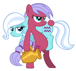 Size: 5744x5370 | Tagged: safe, artist:aborrozakale, oc, oc:aquarius, oc:scorpio, earth pony, pony, absurd resolution, aquarius, bipedal, duo, female, jar, jug, mare, ponyscopes, scorpio, simple background, transparent background, vector, zodiac