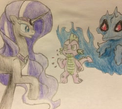 Size: 800x710 | Tagged: safe, artist:fallenangel5414, nightmare rarity, spike, dragon, spoiler:comic, nightmare forces, request, traditional art