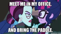 Size: 600x337 | Tagged: safe, edit, edited screencap, screencap, principal abacus cinch, sci-twi, twilight sparkle, equestria girls, friendship games, dirty cinch macros, image macro, imminent spanking, meme, polydactyly