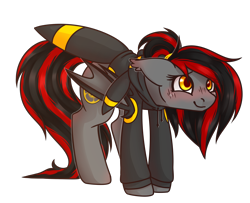 Size: 2654x2158 | Tagged: safe, artist:ruef, oc, oc only, oc:tomoko tanue, bat pony, pony, fallout equestria, clothes, female, hoodie, mare, pokémon, ponytail, solo, umbreon