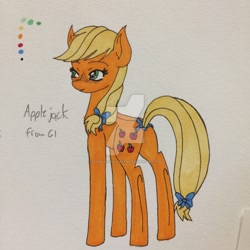 Size: 1024x1024 | Tagged: safe, artist:sparklerofequestria, applejack (g1), earth pony, pony, g1, g1 to g4, generation leap, solo, traditional art, watermark