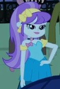 Size: 119x177 | Tagged: safe, screencap, aqua blossom, microchips, equestria girls, background human, bowtie, cropped, ear piercing, earring, fall formal outfits, glasses, jewelry, lidded eyes, piercing