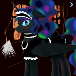 Size: 3000x3000 | Tagged: safe, artist:ruanshi, nightmare moon, alicorn, pony, blushing, clothes, maid, solo