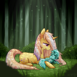 Size: 800x800 | Tagged: safe, artist:mousu, oc, oc only, pegasus, pony, unicorn, colt, crying, female, forest, happy, male, mare, mother and child, mother and son, parent and child