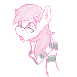 Size: 720x720 | Tagged: safe, artist:muggyheatwave, oc, oc only, oc:seanchas cliste, pony, bust, clothes, glasses, open mouth, pink hair, scarf, solo