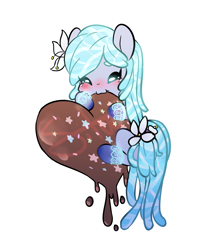 Size: 3500x4400 | Tagged: safe, artist:silverknight27, part of a series, part of a set, oc, oc only, original species, pond pony, pony, absurd resolution, blushing, chibi, chocolate heart, female, mare, nom, simple background, solo, transparent background, watermark