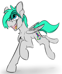 Size: 2122x2525 | Tagged: safe, artist:ralek, oc, oc only, oc:turquoise, pegasus, pony, open mouth, running, solo, teeth, young, younger