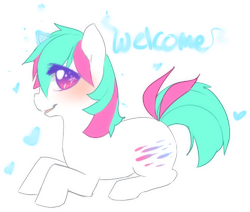 Size: 399x338 | Tagged: safe, artist:mousu, oc, oc only, oc:quantum leap, pony, unicorn, blushing, smiling, solo