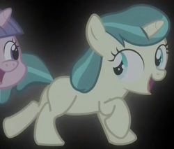 Size: 589x503 | Tagged: safe, screencap, pony, unicorn, the cutie re-mark, filly, flashback, turquoise (character)