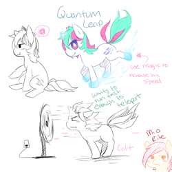 Size: 500x500 | Tagged: safe, artist:mousu, oc, oc only, oc:quantum leap, pony, unicorn, fan, sketch, solo