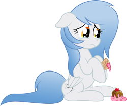 Size: 3500x2926 | Tagged: safe, artist:rainbownspeedash, oc, oc only, oc:vector cloud, pegasus, pony, crying, dropped ice cream, female, floppy ears, food, hoof hold, ice cream, mare, sad, simple background, sitting, solo, transparent background, vector, wavy mouth
